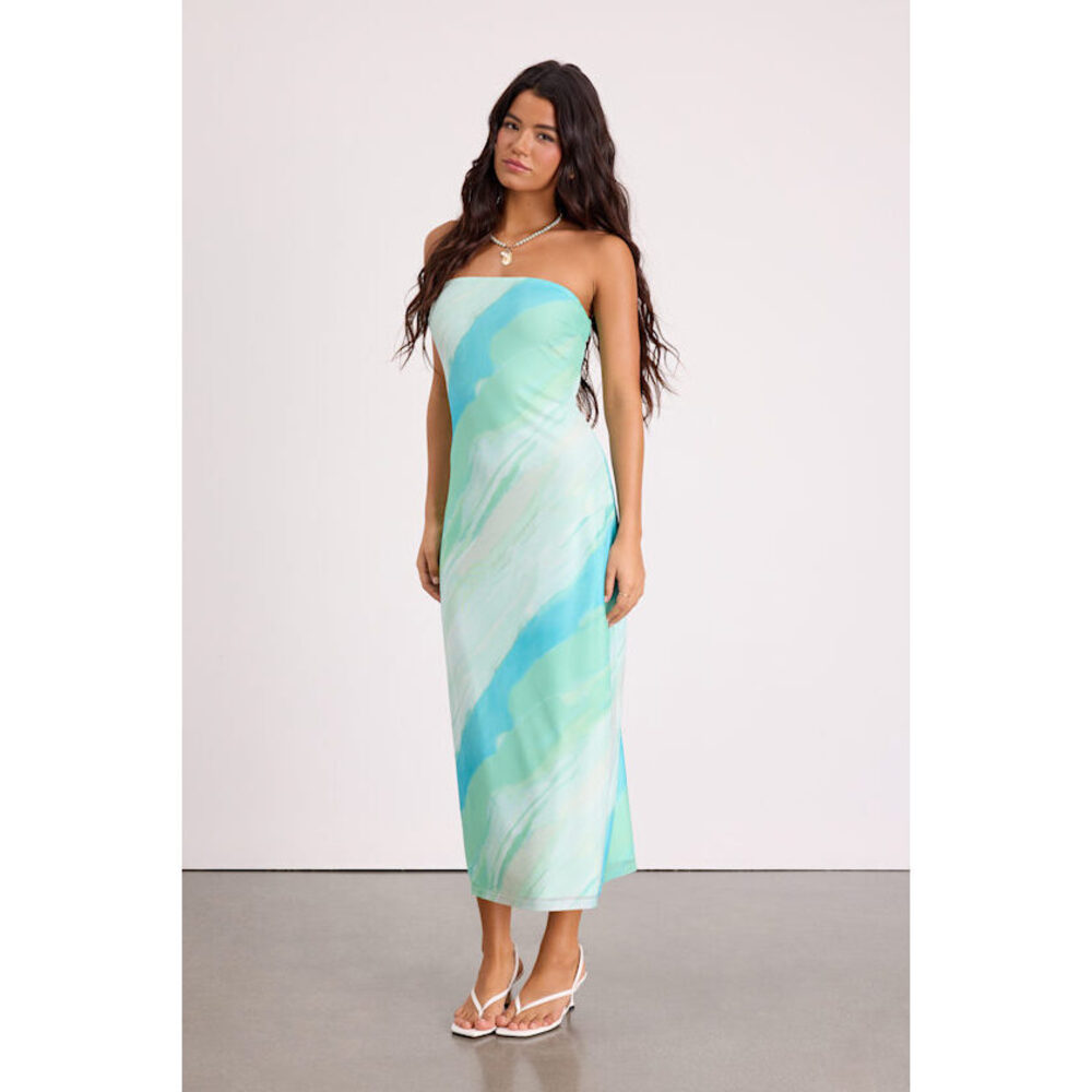 Lulus Jaylah Mint Multi Mesh Strapless Midi Dress Green - Size M